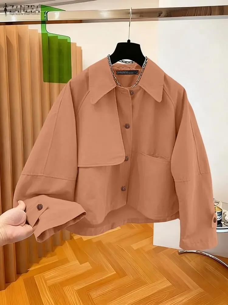

ZANZEA Fashion Coats 2025 Autumn Women Long Sleeve Solid Color Jackets Elegant Streetwear Outerwear Casual Pockets Lapel Outcoat