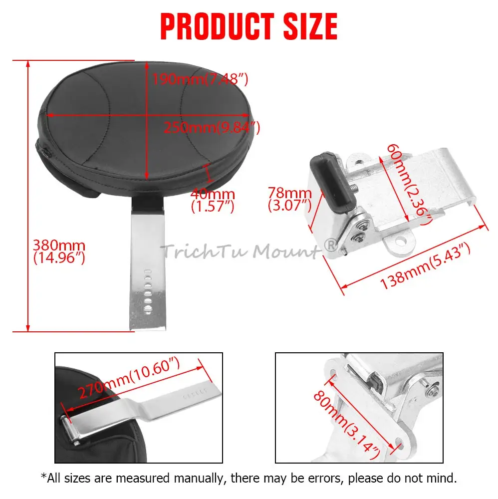 Motorcycle Backrest With Mounting Kit Sissy Bar Backrest Compatible with Victory 2012-2017 PU Leather Motorcycle Seat Backrest