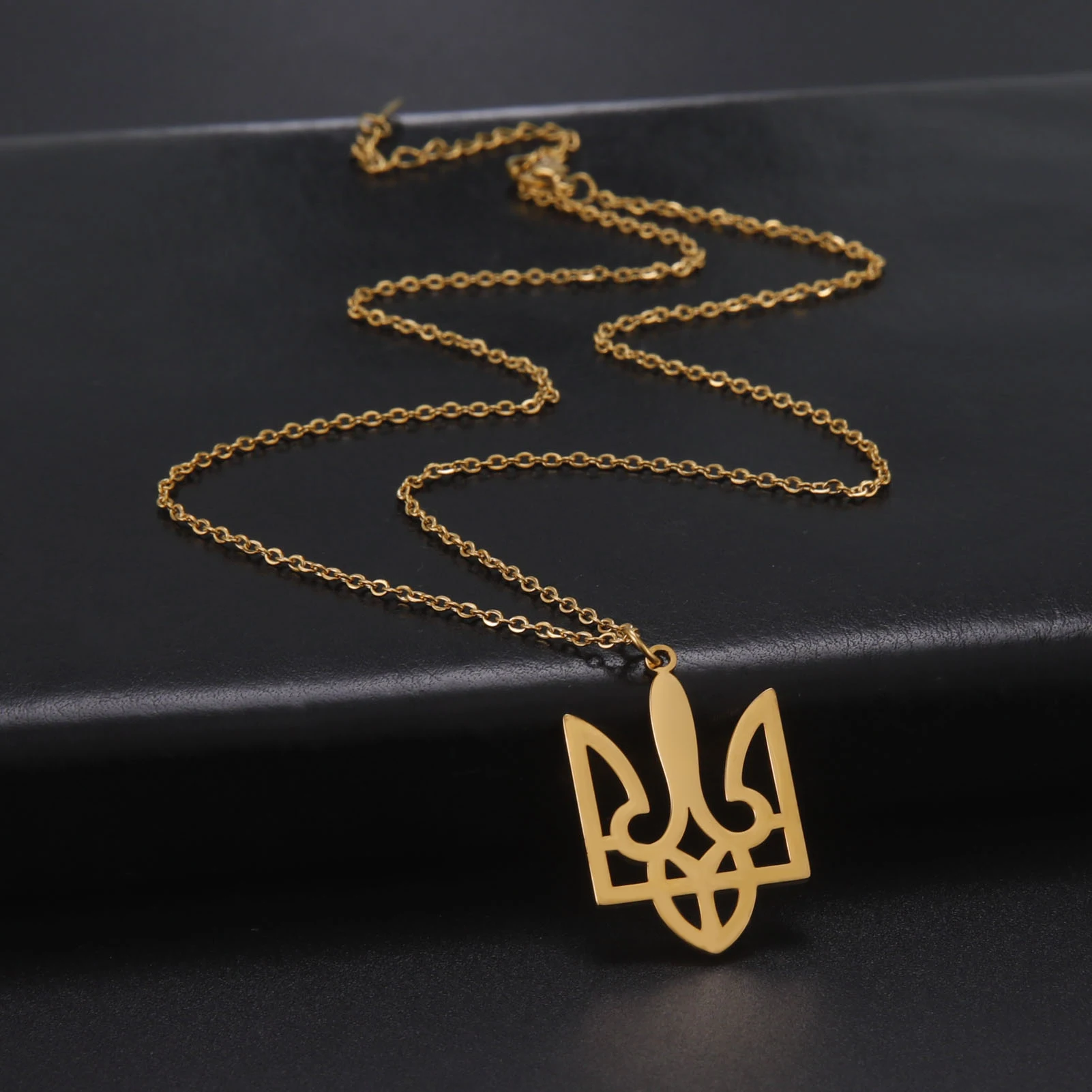 Teamer Ukraine Tryzub Stainless Steel Pendant Necklace for Women Men Ukrainian National Ethnic Choker Jewelry Wholesale