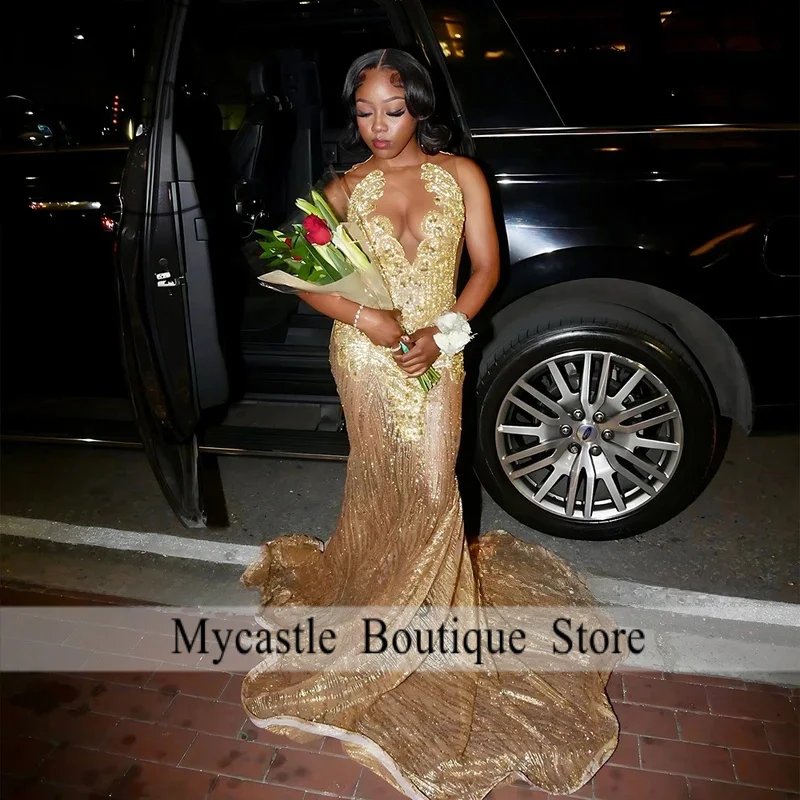 

Роскошные сверкающие платья для выпускного вечера для женщин, платья русалки с блестками для банкета, свадебной вечеринки, платья без рукавов по индивидуальному заказу, платья largos fiesta