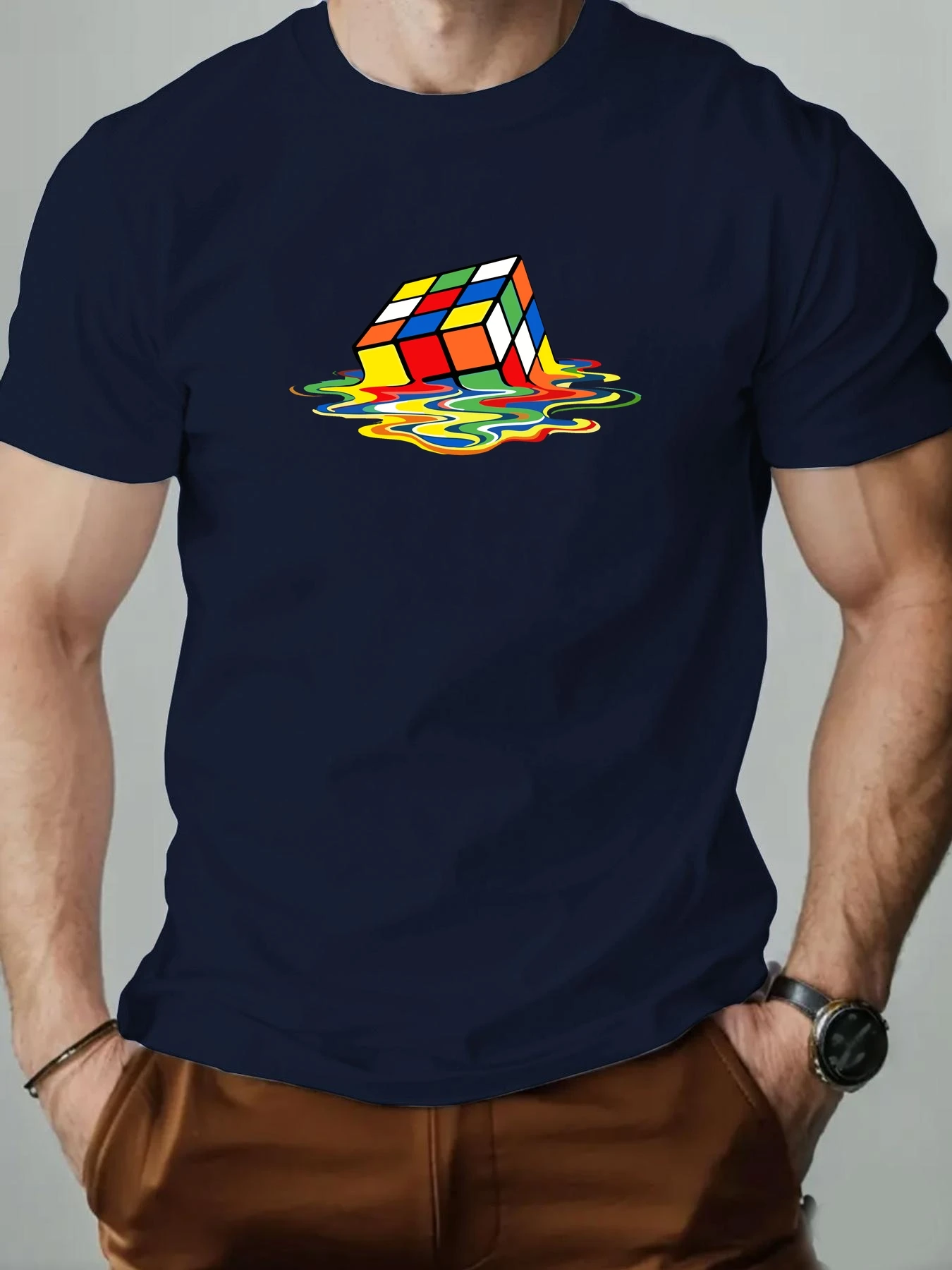 تي شيرت رجالي موديل جديد 2025 100% قطن MeltingPrint رقبة مستديرة يسمح بمرور الهواء ملابس الشارع الشهير ملابس غير رسمية عالية الجودة