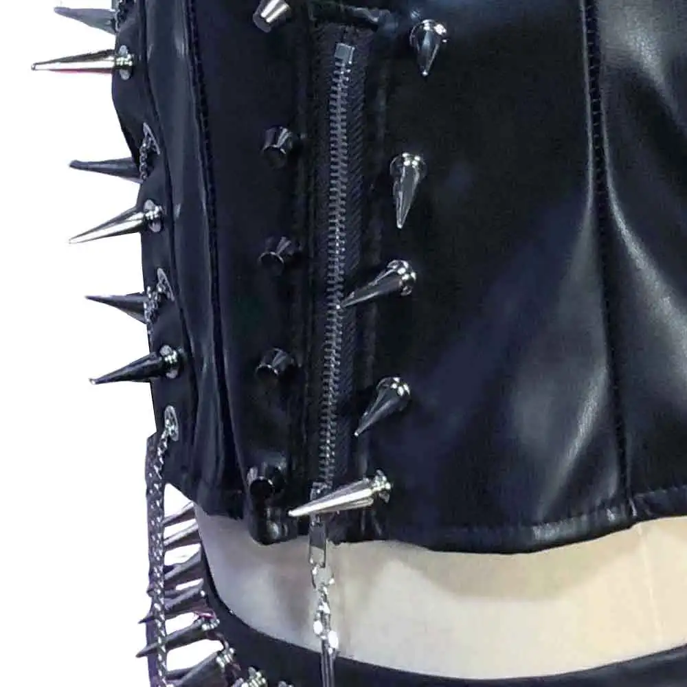 Goth Tops Women's with Spikes Punk Rock Clothes Grunge PU leather Black Gothic Tank ALT Spiked Y2K T-shirt Emo Clothing