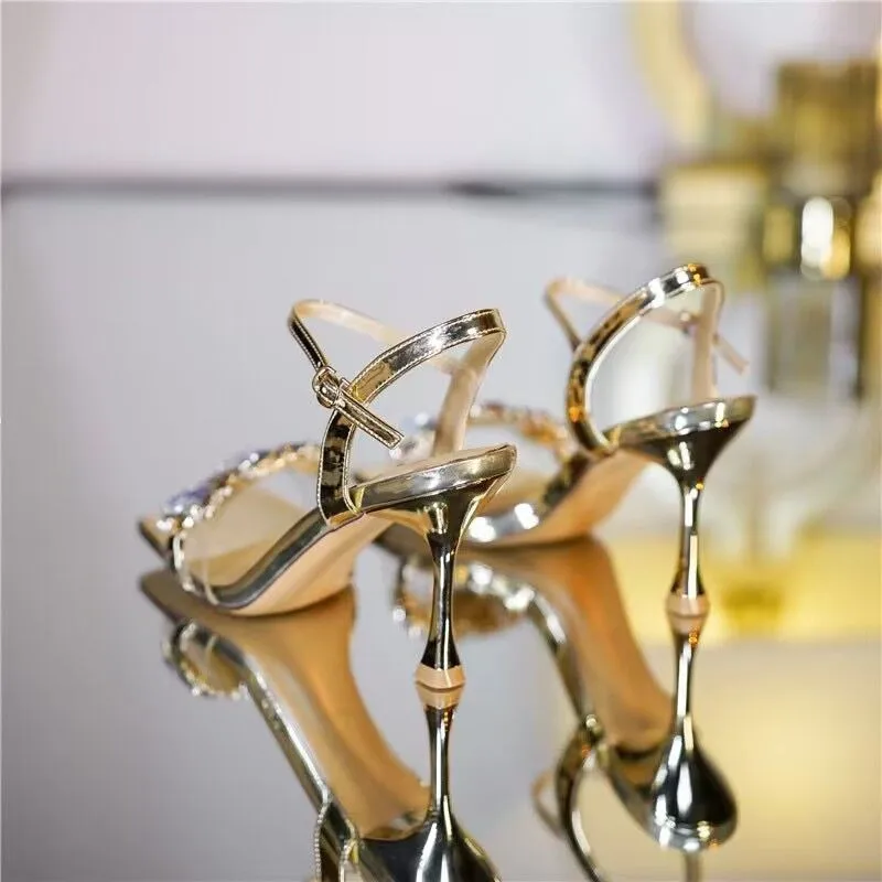 One-piece Stiletto Gold Square-toe Sandal for Women, Sheer and Sexy, High Heel, Summer New Style image 4