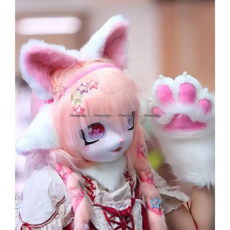 Animal Heads Fursuit Kigurumi Headsets Furry Girl Cosplay Costumes Rubbit Doll Cat costumes Wearable Kig Headsets Animal Nails