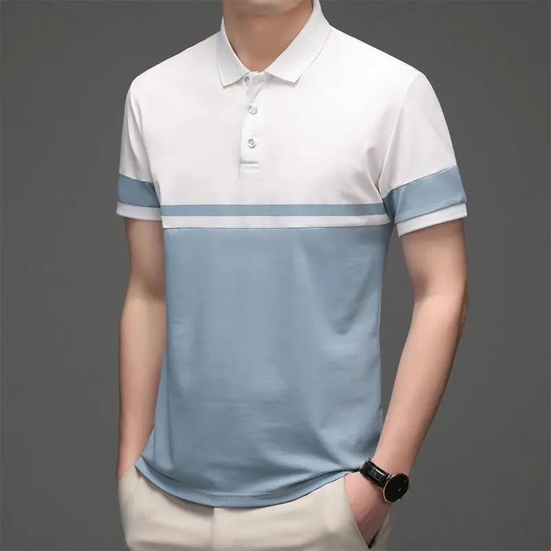 Business Herrenmode Kontrast farbe Patchwork Polo-Ausschnitt Tops Knopf lässig Kurzarm Trend T-Shirt Sommer männliche Kleidung