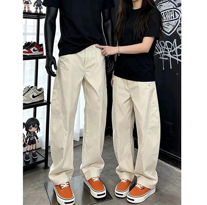 Oblique cut quick-drying overalls men's 2026 summer thin high street scimitar straight casual pants