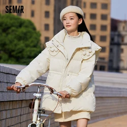 Semir Short Down Jacket Women Medium Long 2023 Winter New Design Flower Sweet Stand-Up Collar Thick Jacket