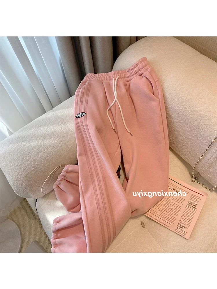 Fall Winter Women's Sweatpants 2022 Elastic Waist Drawstring Straight Loose Warm Harem Pants Y2k Casual Jogger Trousers Female