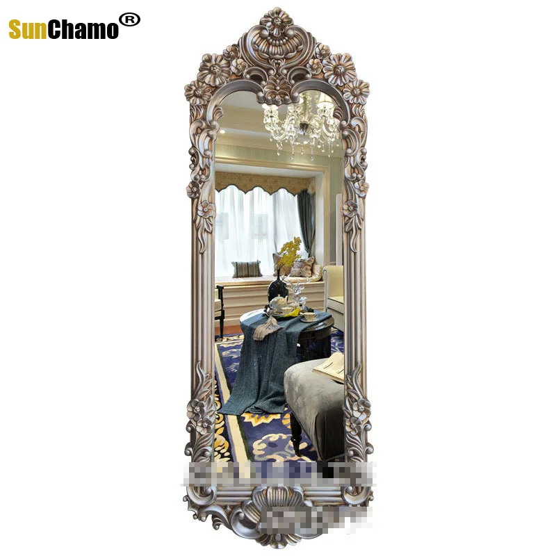 

European-American Retro Carved Full-length Mirror Clothing Store Full-body Fitting Mirrors Porch Decoration Large Wall Hanging