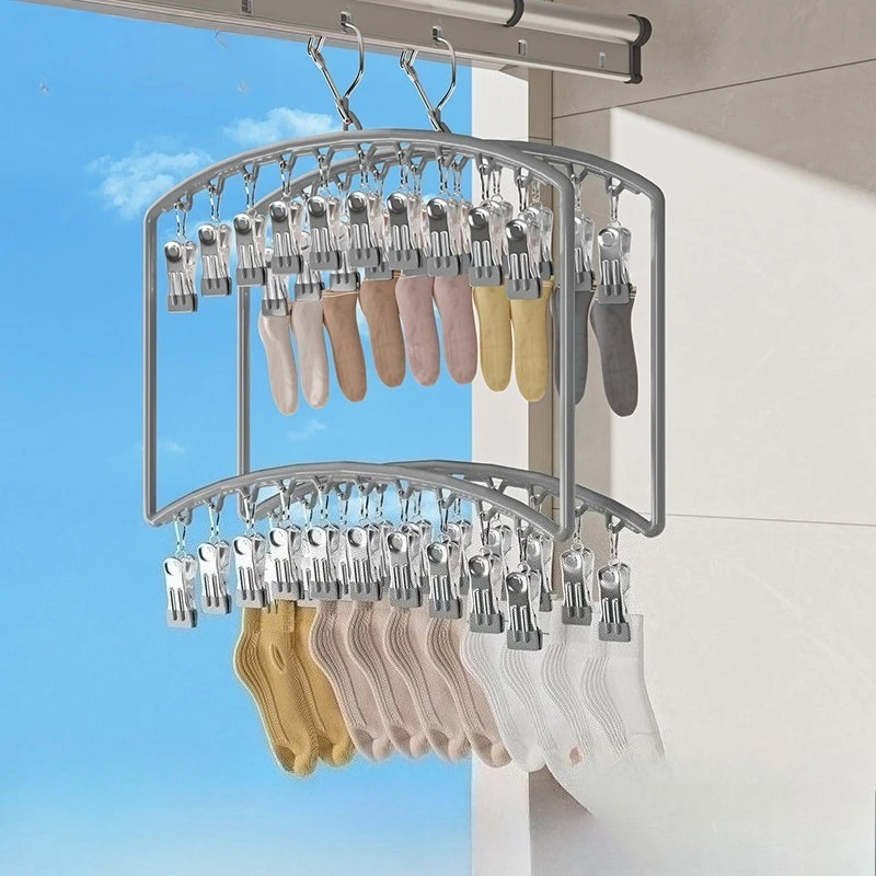 

Multifunctional Clothes Drying Rack with Clip for Home Balcony Seamless Stainless Steel Clothes Hanger Underwear Windproof Clip