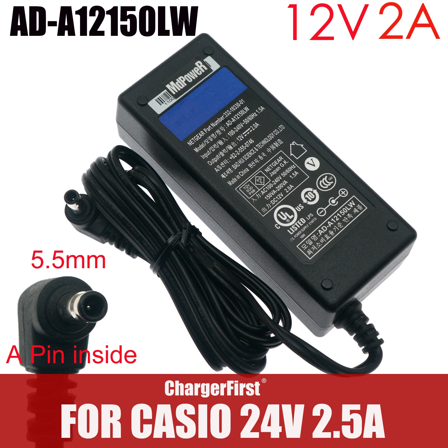 AC Adapter For CASIO Electronic Organ Power Charger 12V 2A AD-A12150LW AD_A12150LW A12150LW 332-10330-01 +82-2-555-0746