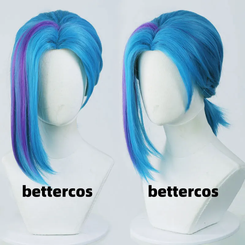 New Jinx Cosplay Wig Arcane Season 2 Short Blue Heat Resistant Synthetic Hair Pigtail Anime LOL Role Play Wigs + Wig Cap