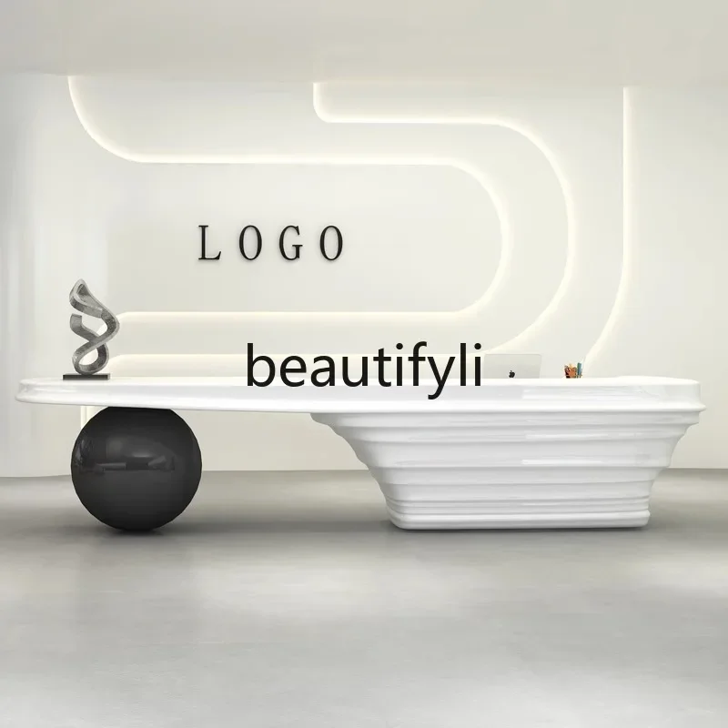

zzqCompany Front Desk Reception Desk Office Creative White Lacquer Beauty Salon Cashier Desk Simple Modern Hotel Bar Counter
