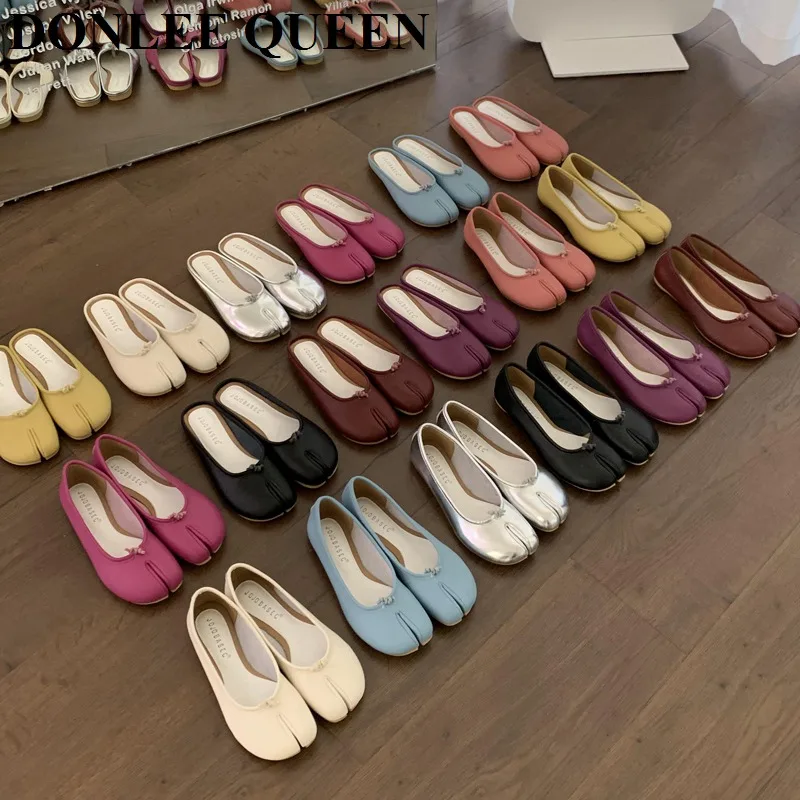 2023 New Brand Split Toe Flats Shoes Women Genuine Leather Ballet Cloven Hoof Designer Tabi Casual Shoe Fashion Sliver Ballerina