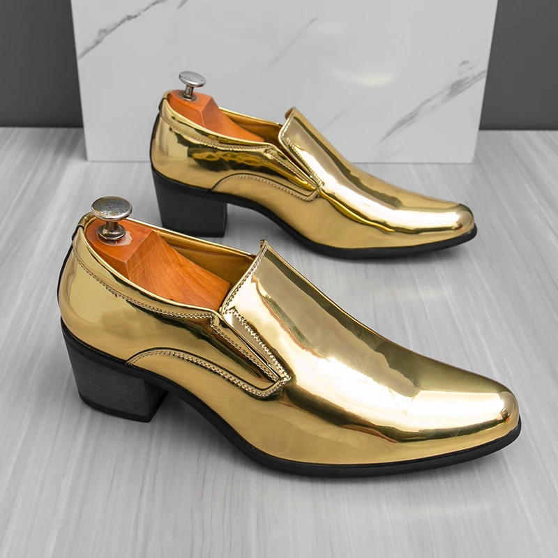 Leather Men Dress Shoes High Heel British Mens Elevator Business Shoes Wedding Party Loafers Male Oxford Footwear Increasing 6cm