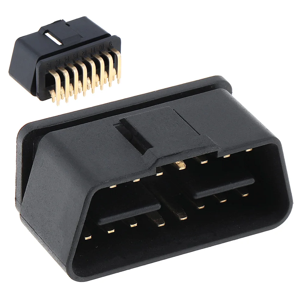 OBD-II 90 Degree 16 Pin Male Connectors Black Wire Sockets Diagnostic Connector Plug with Gold Plating Pin for Car Truck