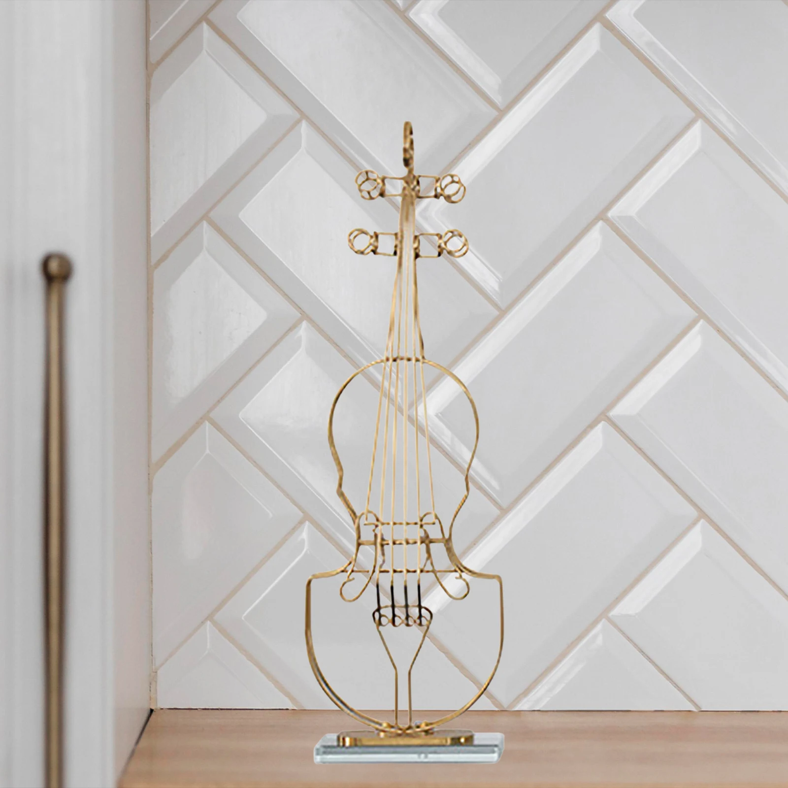 Metal Violin Sculpture Ornament Collection Tabletop Elegant Minimalist Craft Decor for Bedroom Office Fireplace Bookshelf Desk