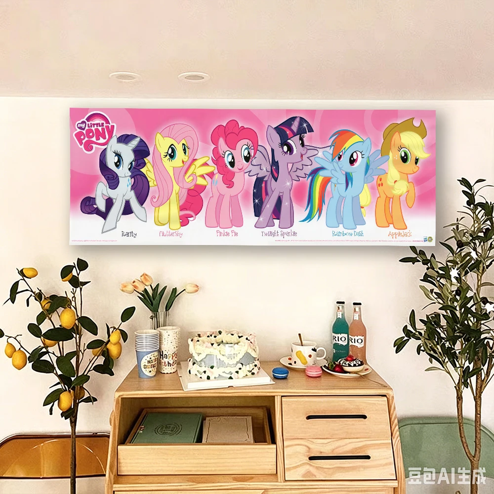 My Little Pony Alle Hauptfiguren Rosa Vertikaler Langer Wandteppich Kinder Cartoon Wandbehang – Detail 3