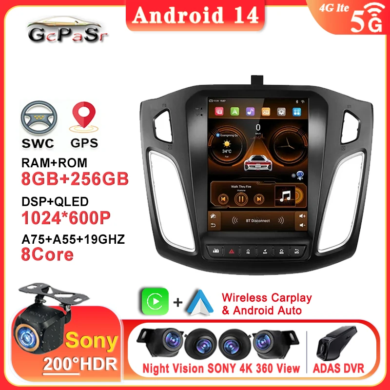 Android 13 9.7 Inch For Ford Focus 3 Mk 3 2011 2012 - 2019 Multimedia Player 2Din GPS Auto Stereo High-performance CPU  Dash Cam