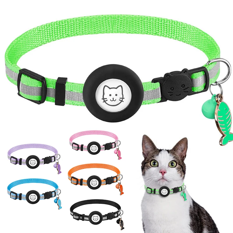 Airtag Pet Collar Reflective Nylon Adjustable Collar For Cat Puppy Anti-lost Collar With Apple Airtags Holder AirTag Accessories