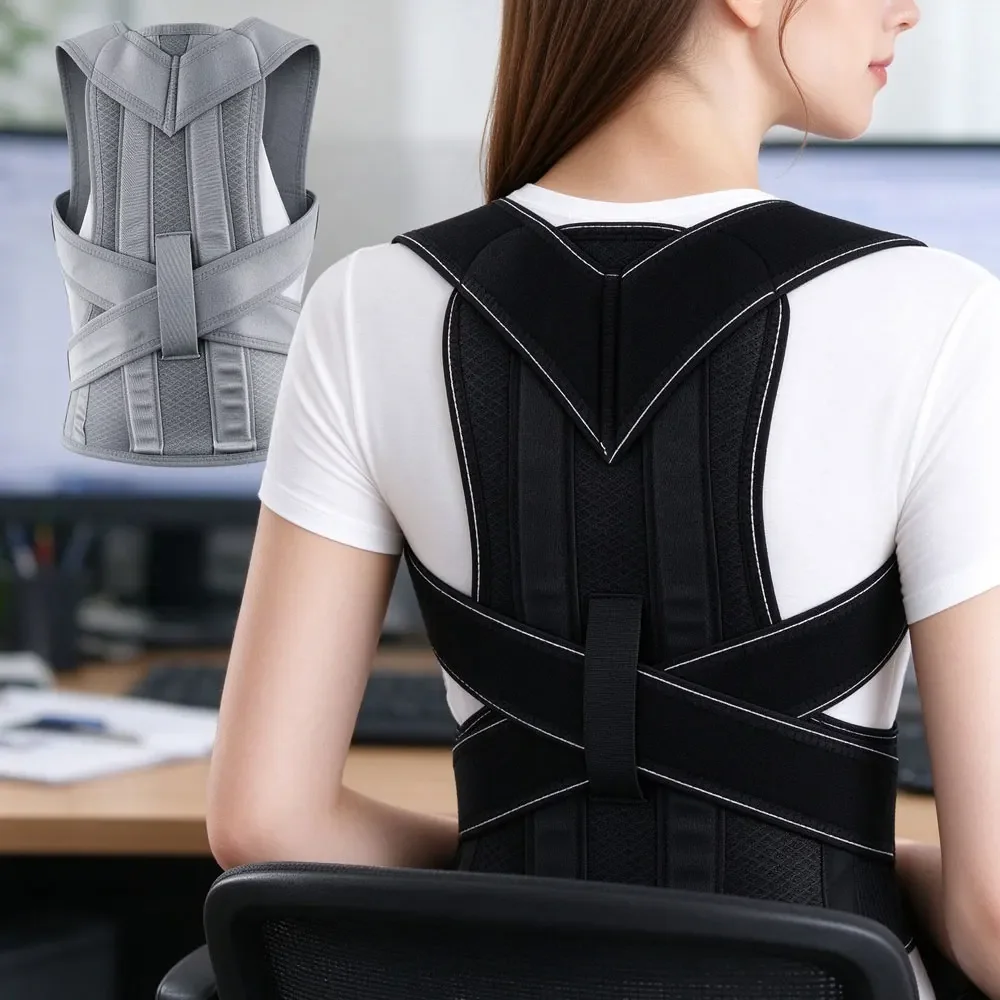 Breathable Mesh Back Straightener Brace, Adjustable Posture Corrector with Strong Hook & Loop, Full Lumbar & Shoulder Support
