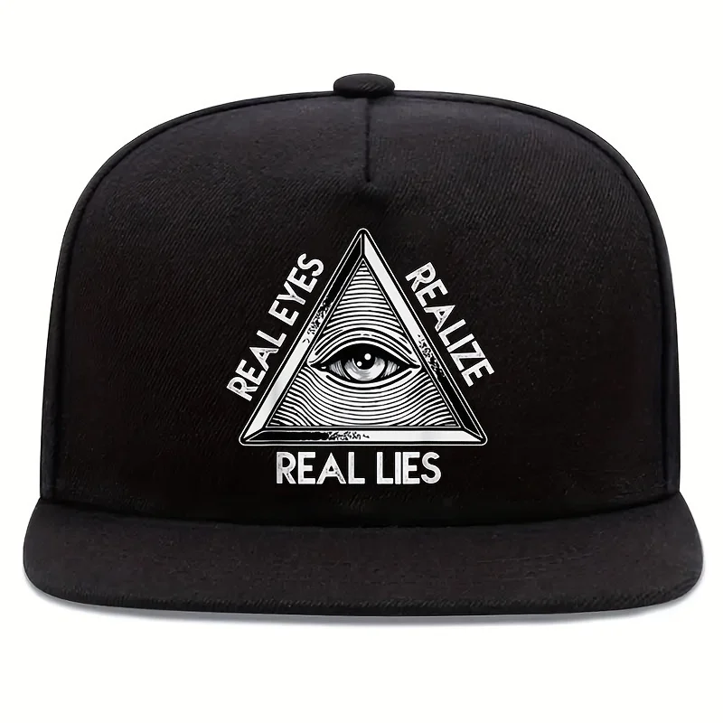Casquette Snapback « Real Eyes Realize Real Lies » - Réglable, légère, 100% polyester, style streetwear hip-hop avec symbole œil