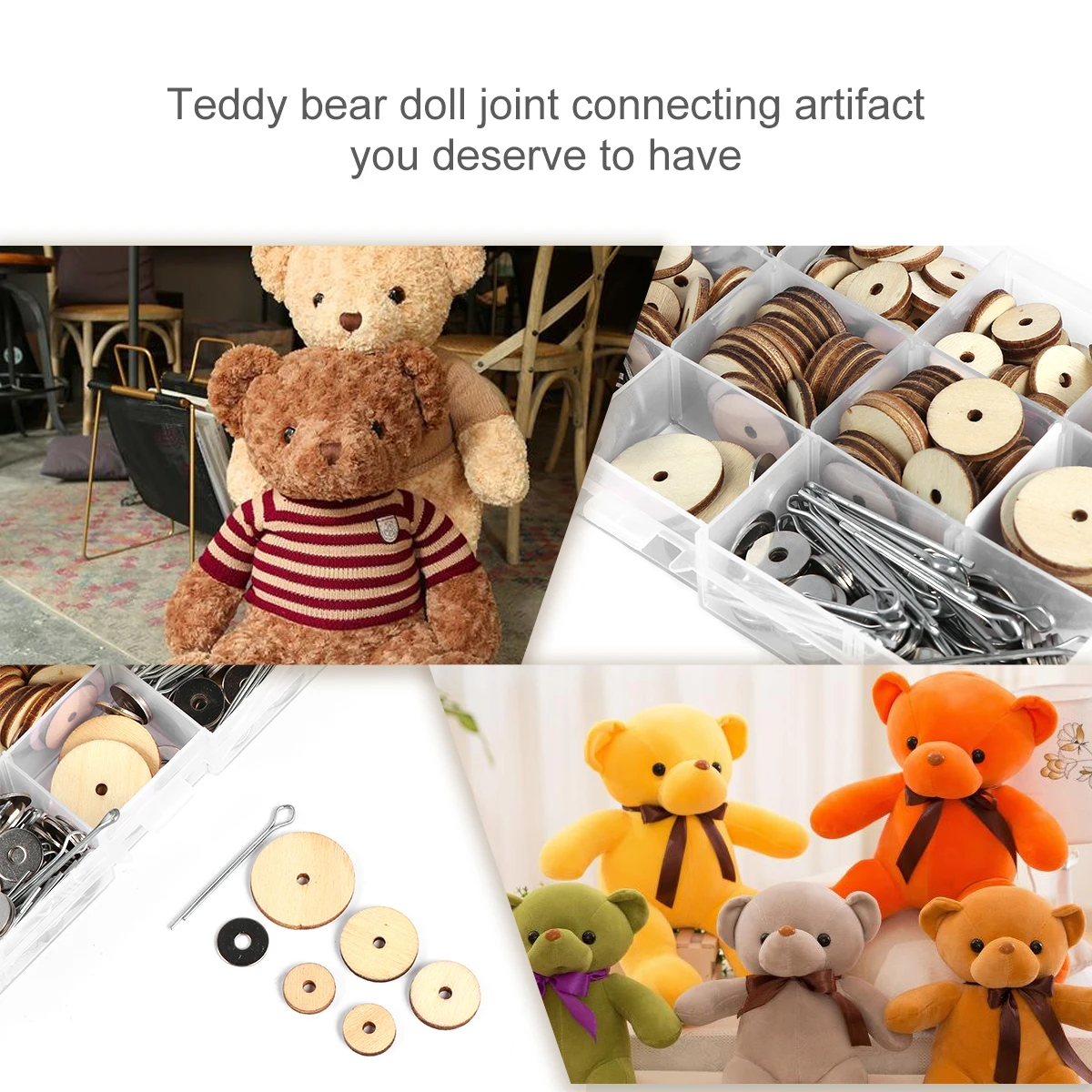 

90 set Wooden Joint Accessories Diy Making Craft Rotatable Connectors Bear Joints Supplies For Kids Parents