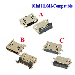 5PCS Mini HDMI-compatible Female Connector SMD 19 pin 19P Reflow Solderable Right Angle Surface Mound PCB Rohs Receptacle