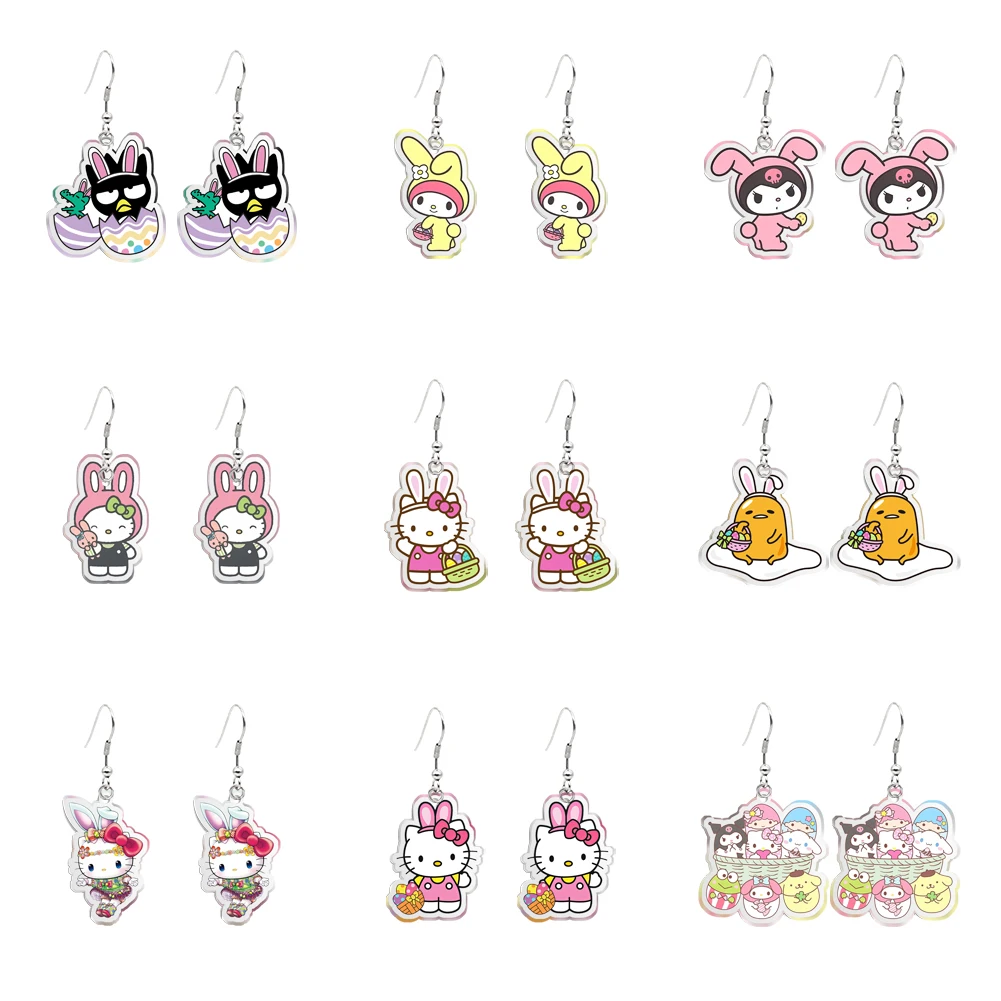 

Easter Day Sanrio Hello Kitty Kuromi Easter Egg Pendant Earring Cute Design Earrings Women Girls Jewelry Accessories Kids Gift