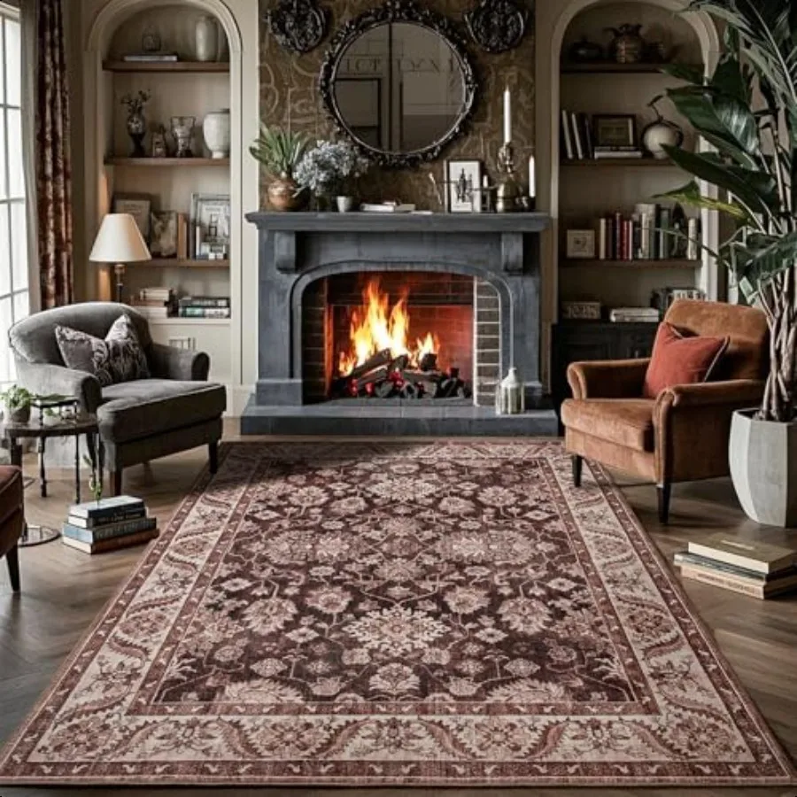 

Area Rugs for Living Room 4x6 Washable Rugs for Bedroom NonSlip Retro Floral Carpet for Entryway Office Dorm Kitchen Dining Roo