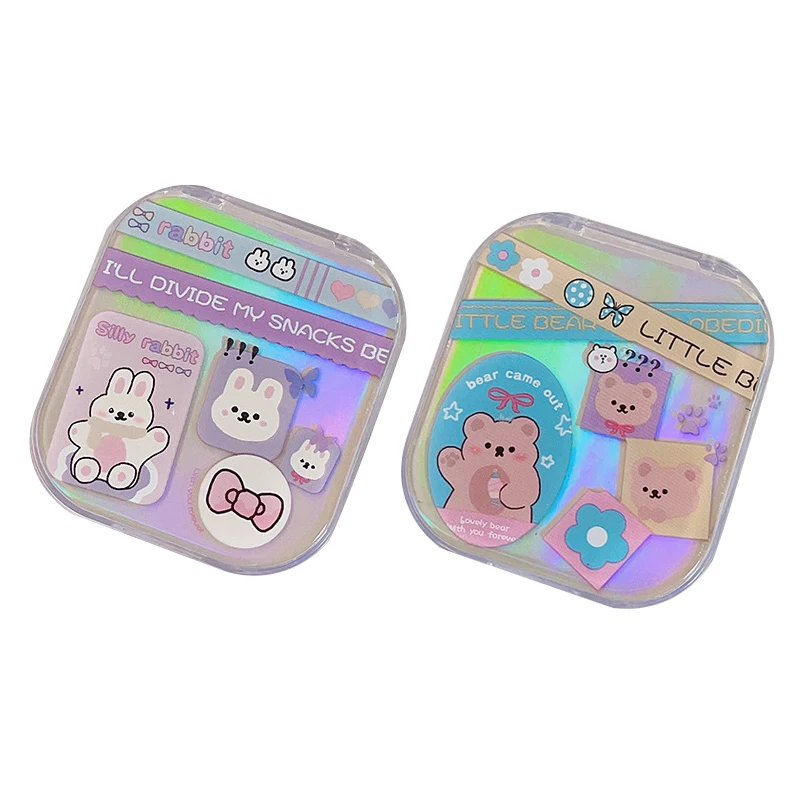 INS Cartoon Laser Bear Cute Nearsighted Contact Lens Case Cute Girl's Heart Storage Case