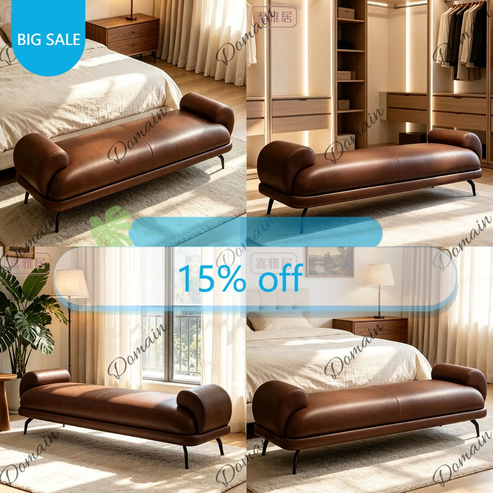 Th Luxury Genuine Leather Bench For Bed Foot, Long Settee For Living Room, Modern Sofa Bench For Bedroom Entryway