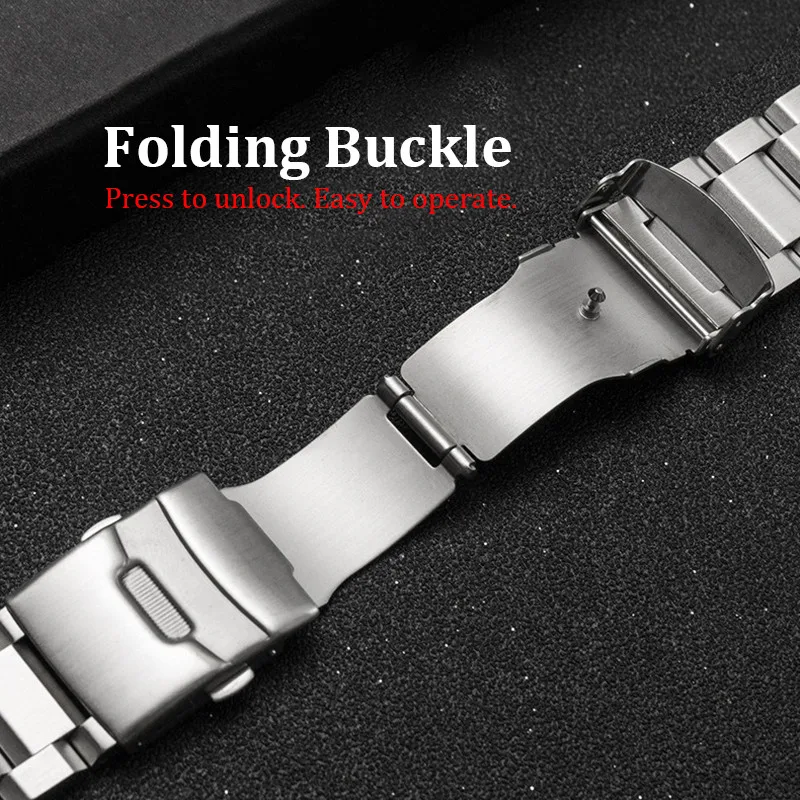 Solid Stainless Steel Watch Strap 18 19 20 21 22 23 24 25mm Metal Band Folding Buckle Universal Barcelet Women Men Watchband