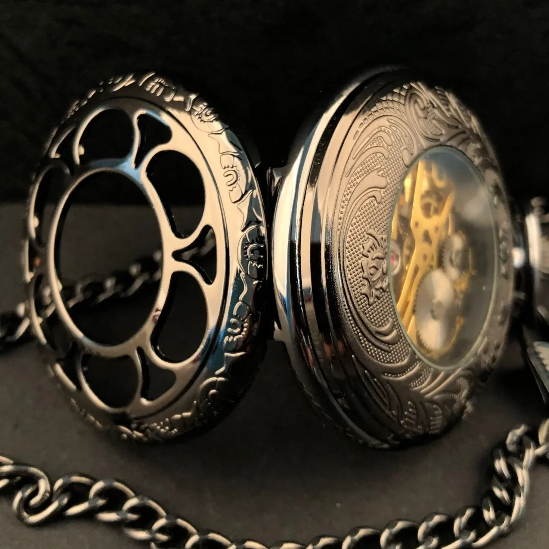 الهيكل العظمي اليد الرياح ساعة الجيب خمر سلسلة سوداء قلادة ساعة رائعة هدية