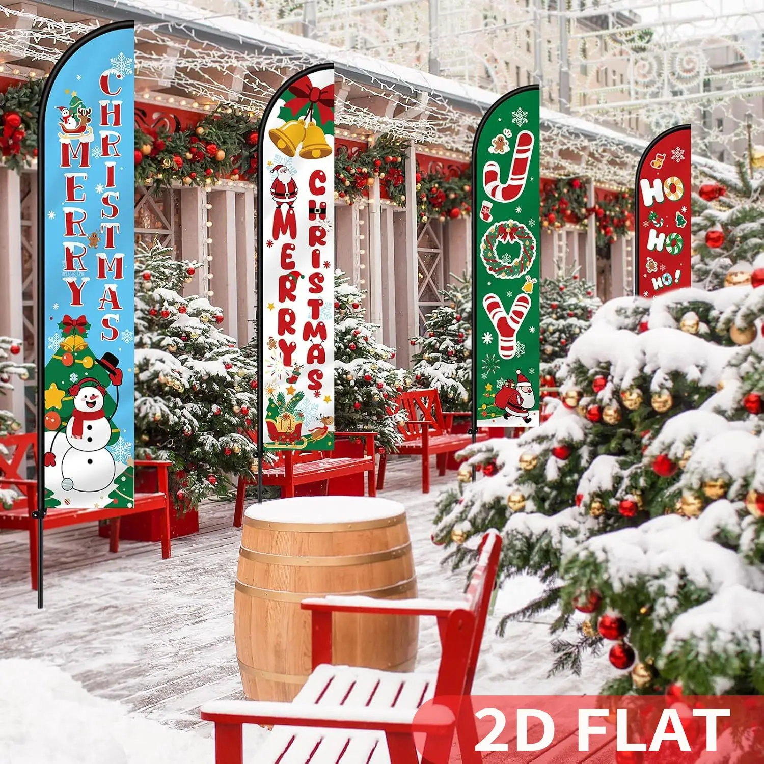 

1 Set/4 Pcs Christmas Feather Flags(ONLY FLAGS), Single Sided Printing Flags Set, Merry Christmas Ho Ho Joy Banner Sign
