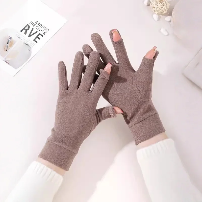 

Теплые перчатки для сенсорных экранов с откидным верхом, двусторонние, тонкие, женские велосипедные перчатки, мужские эластичные прочные зимние перчатки