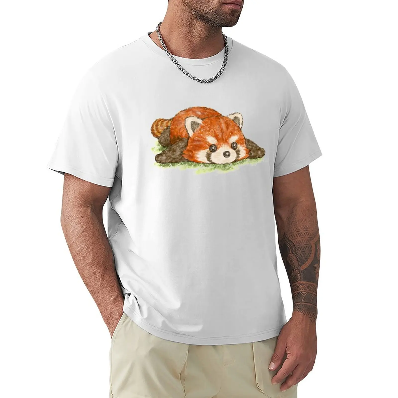 Red panda in prone position T-shirt Blouse blacks plain aesthetic clothes tshirts for men