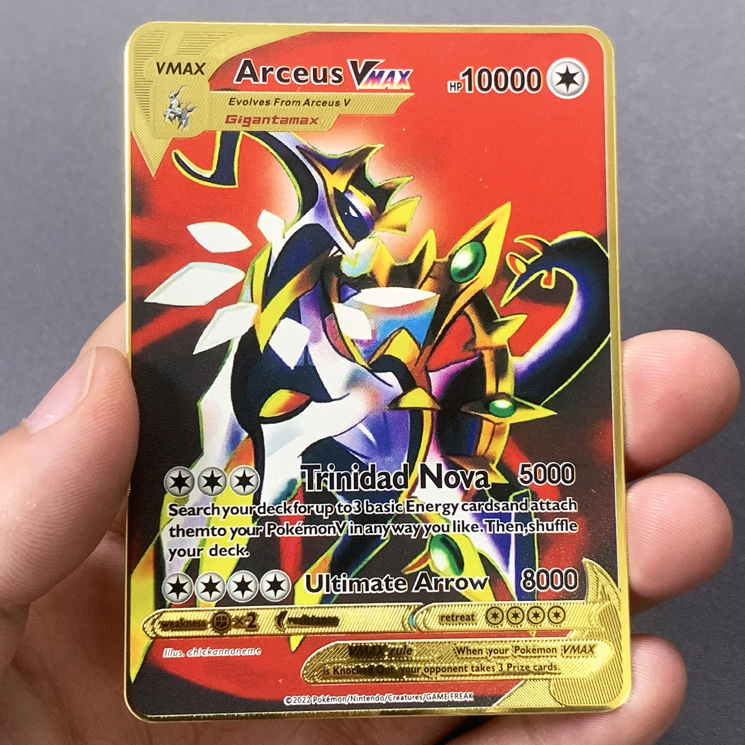 10000 Arceus Vmax DIY tarjetas de Metal de Pokémon dorado inglés en letras de Pokmo de hierro Pikachu Mewtwo GX regalo para niños tarjeta de