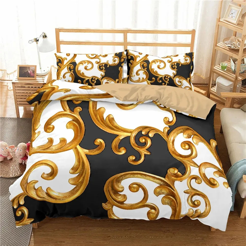 Bedding Set Luxury Duvet Cover Set Home Decor Bed Set Golden Duvet Cover Comforter Cover with Pillowcase Full Queen Size