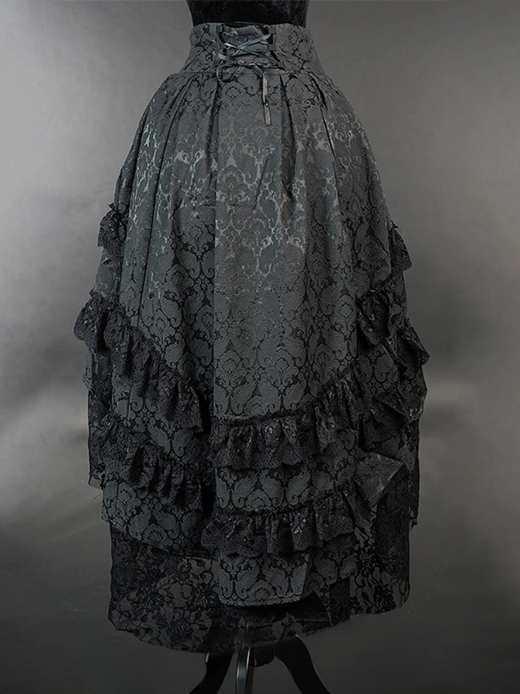 Women Harajuku Black Printing Skirts Lace Patchwork Vintage Gothic Streetwear Lace Patchwork Jupe Y2k Aesthetic Grunge Faldas
