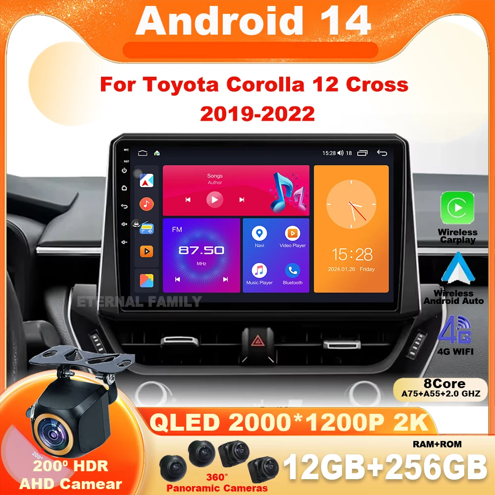 

Multimedia Player For Toyota Corolla 12 Cross 2019-2022 Carplay Android 14 Auto Car Radio Stereo 4G Wifi GPS DSP 48EQ 2 Din