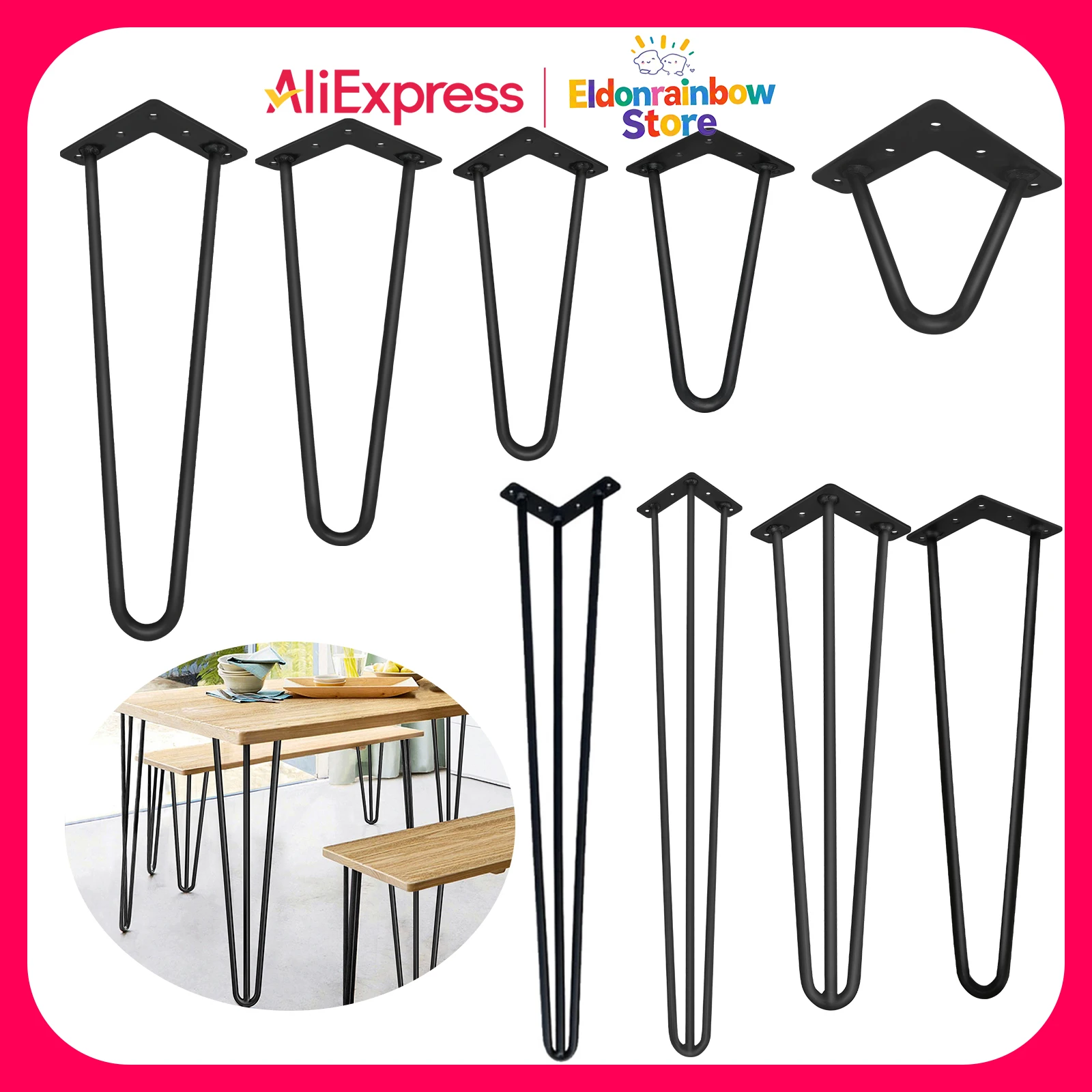 Set di 4 gambe a forcina per tavolo da 4/8/10/12/14/16/28/34 pollici con protezioni per i piedi e viti GRATUITE per mobili, panche e scrivanie