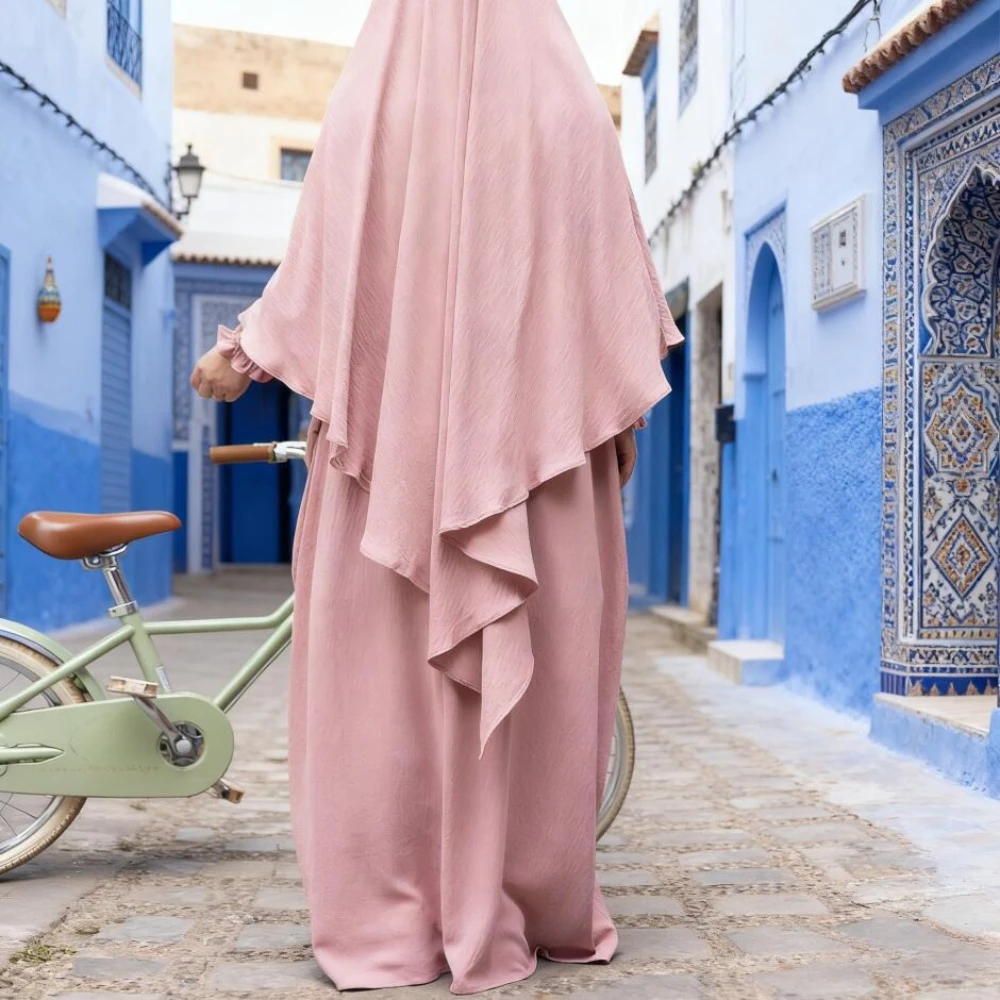 

Ид Мусульманское женское длинное платье химара, комплект из двух предметов, хиджаб, шарф, молитвенная одежда, слой джазового крепа, хиджаб, Абая, комплекты Рамадан Джилбаб