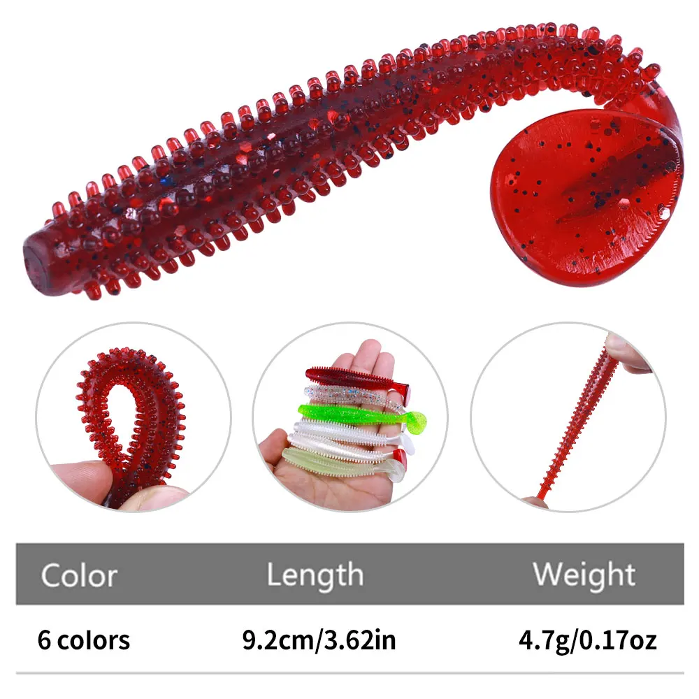 6pcs 9.2cm 4.7g Fishing Lure 6Colors T-Tail Soft Fish Bait Realistic Fish Shape Artificial Bait for Bass Carp Freshwater