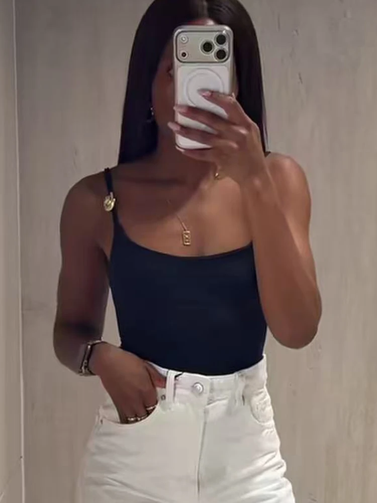 Damen Einfarbiger Jumpsuit Sommer Lässiger Ärmelloser Bodysuit Sexy High-Street-Outfit Modischer Bodycon Sling-Bodysuit Top