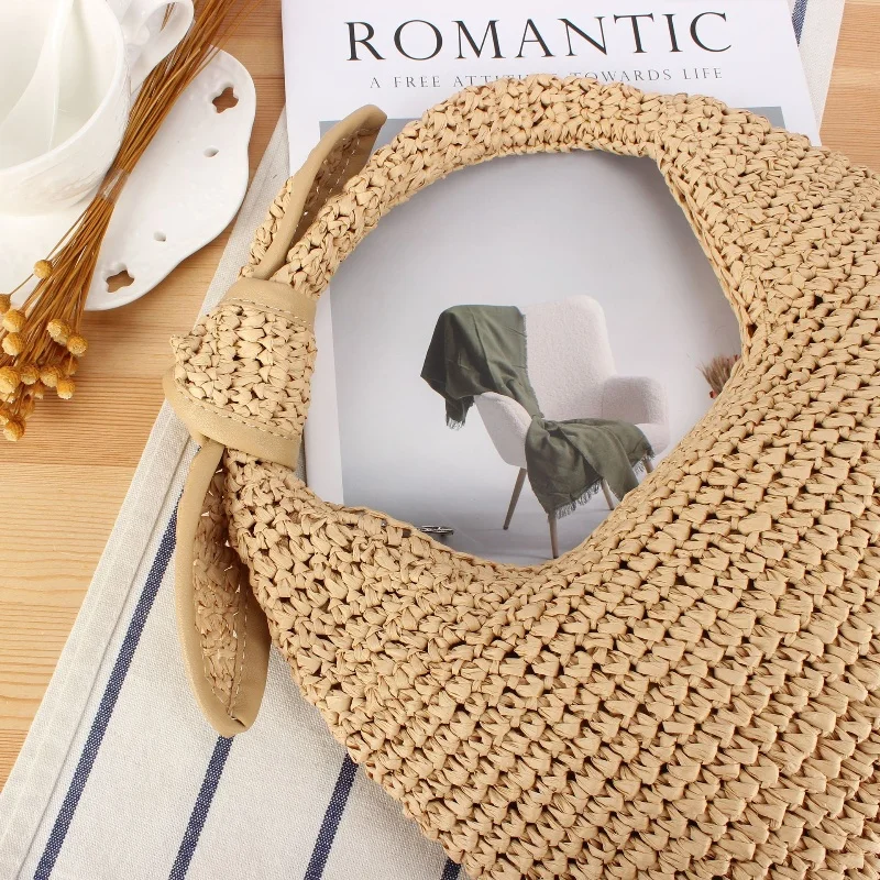 الترفيه بلون ورقة حبل حقيبة من القماش المرأة عطلة الشاطئ حقيبة تحت الإبط سعة كبيرة حقيبة سفر أنيق القوس حقائب كتف