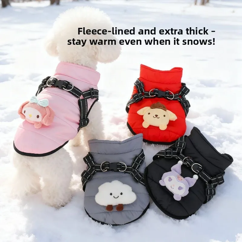 

Sanrio Dog Winter Vest, Fleece Lined Padded Jacket with D-Ring for Leash, Warm Pet Clothes for Small Dogs with Plush Toy