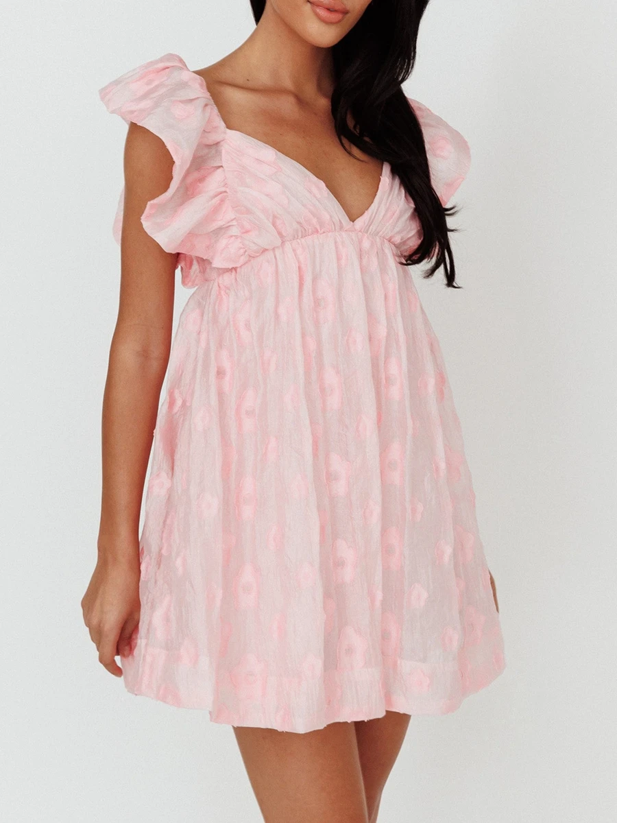

Женское мини-платье с цветочным принтом, повседневное ТРАПЕЦИЕВИДНОЕ пляжное платье с глубоким V-образным вырезом и рукавом летучая мышь на лето