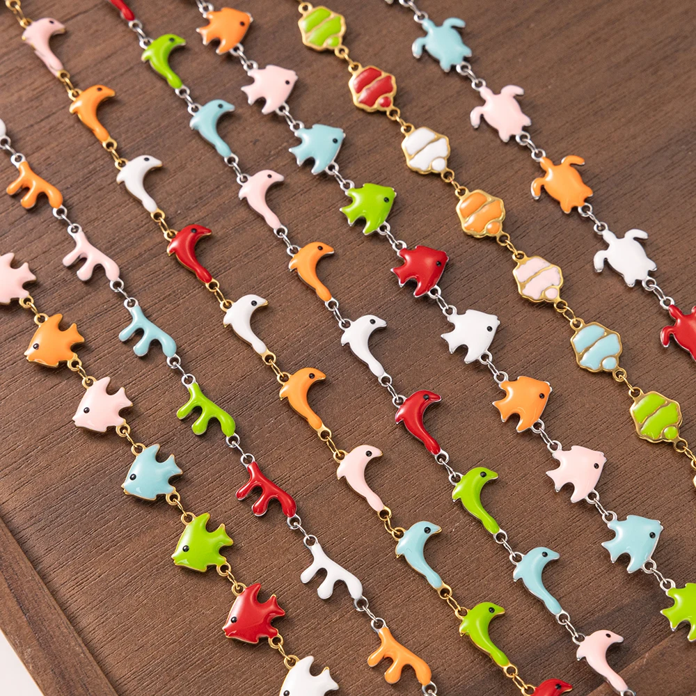 1Meter Stainless Steels Enamel Fish Crab Dolphin Ocean Animal Chains DIY Necklaces Bracelets Jewelry Making Accessorie Wholesale