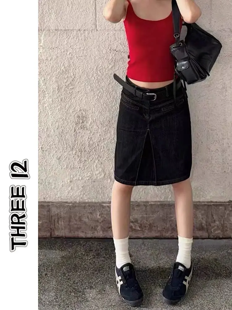 

Retro American Vintage Original Color Denim Skirt Women's Summer New Casual Commute Versatile Design Trendy ort Skirt